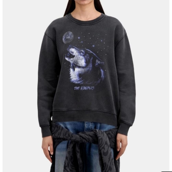 NWT $275 The Kooples Wolf Serigraphy Graphic Stud Crewneck Pullover Sweatshirt 1 - Picture 1 of 13